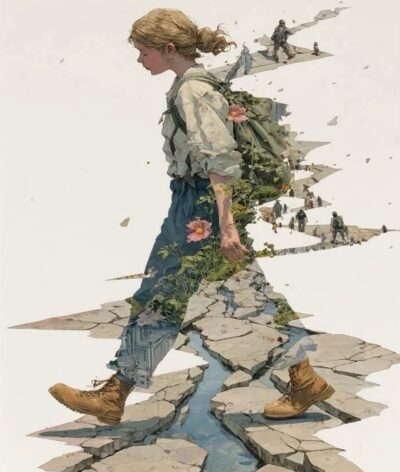 A child walking on a cracked ground