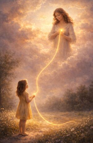 Mother and daughter with a golden thread